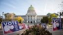 Pennsylvania’s capitol building in Harrisburg on the morning of Election Day. November 3, 2020.