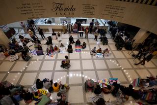 In March 2022, demonstrators protested what critics call the "Don't Say Gay" law inside the Florida State Capitol. The law bans classroom instruction on gender identity and sexual orientation in kindergarten through third grade. 