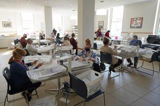 Mail-in ballots are sorted and counted by workers on Election Day on Nov. 3, 2020, at Northampton County Courthouse in Easton, Northampton County, Pennsylvania. (Matt Smith for Spotlight PA)