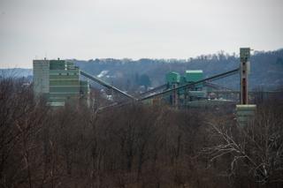 Towering remnants of the abandoned coal mine known as Emerald Mine are seen on the outskirts of Waynesburg in Greene County.